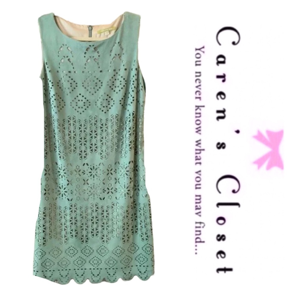Gianni Bini Lazer Cut Mint Green Faux Suede Shift Dress - Picture 2 of 9